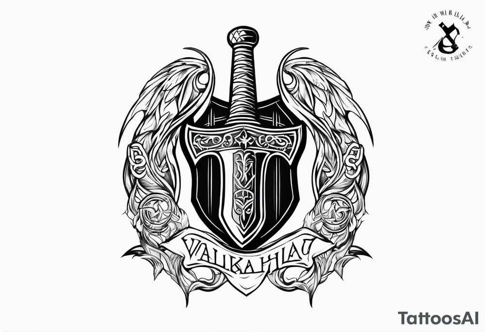 Valhalla sword shield dragon axe viking church tattoo idea