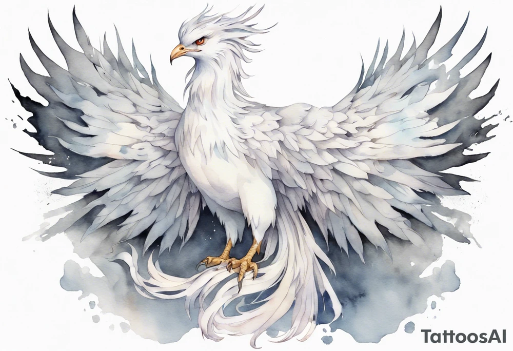 a solitary white phoenix wearing a grey crown tattoo idea