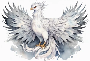 a solitary white phoenix wearing a grey crown tattoo idea