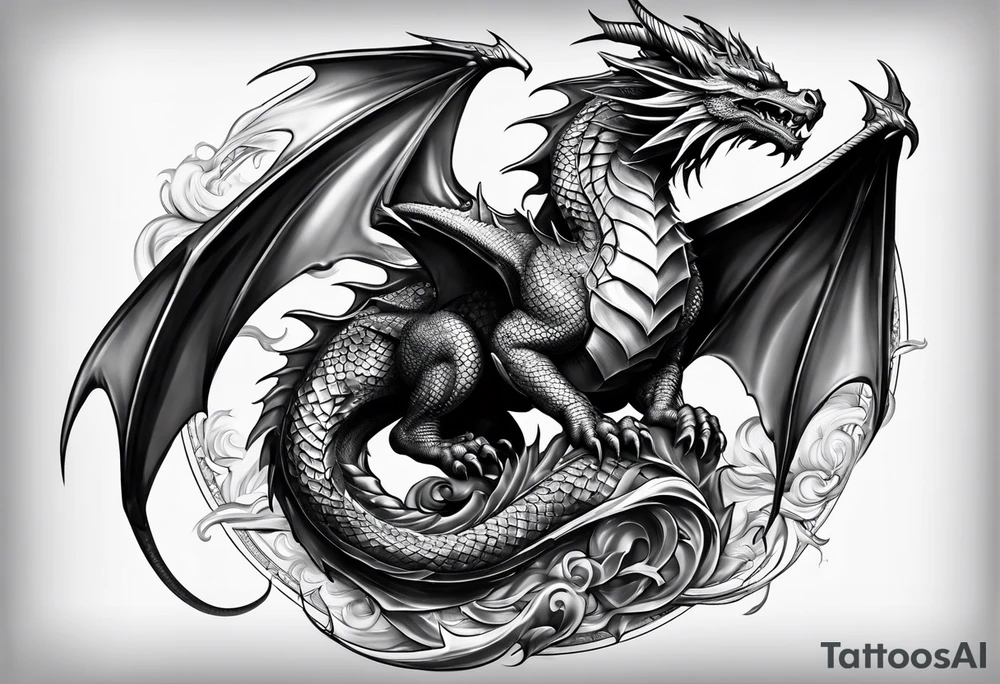dragon with metal armor tattoo idea