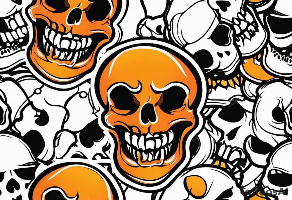 skull laughing black and orange tattoo idea