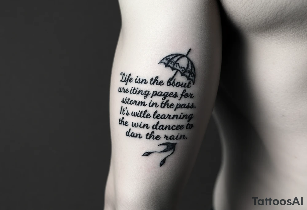 Create a tattoo around “life isn’t about waiting for the storm to pass. It’s about learning to dance in the rain” tattoo idea