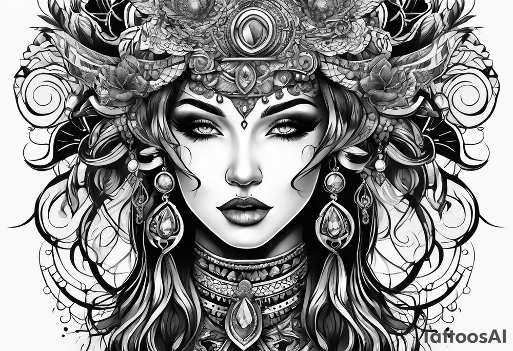 dark themed goddess tattoo idea