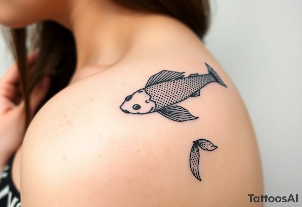 traditional koi fish swimming upstream through turbulent waves tattoo idea