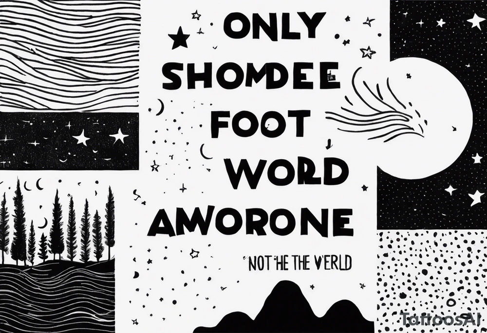 Tattoo the lyrics
 "Weathered and fading
Who feels alone in the world?
You do
Too complicated
It's not the same anymore
You're through"

from the song "Only Friend" - Wallows

include little icons relevant to the song like the earth or a rainy cloud (examples_ tattoo idea