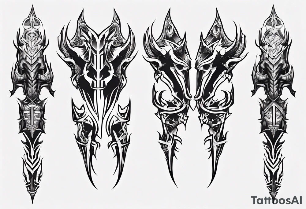 Demonic leg armor symmetrical tattoo idea