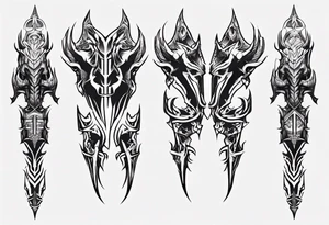 Demonic leg armor symmetrical tattoo idea