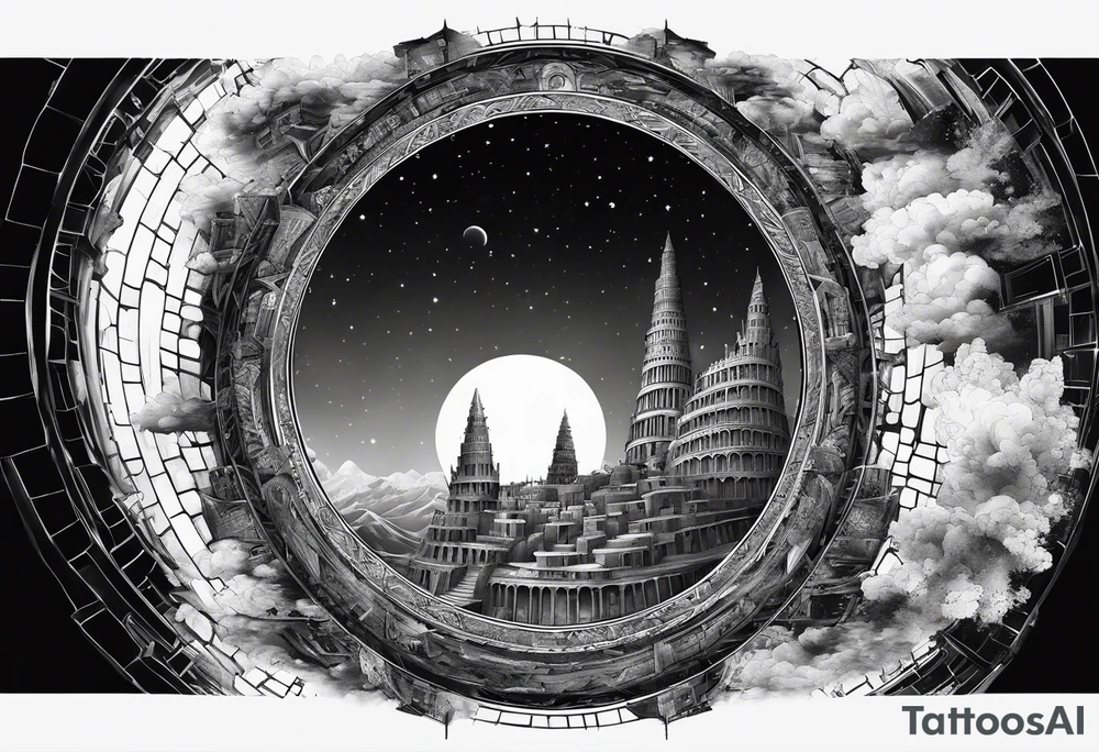 the Babel tower in a black hole tattoo idea