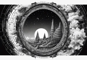 the Babel tower in a black hole tattoo idea