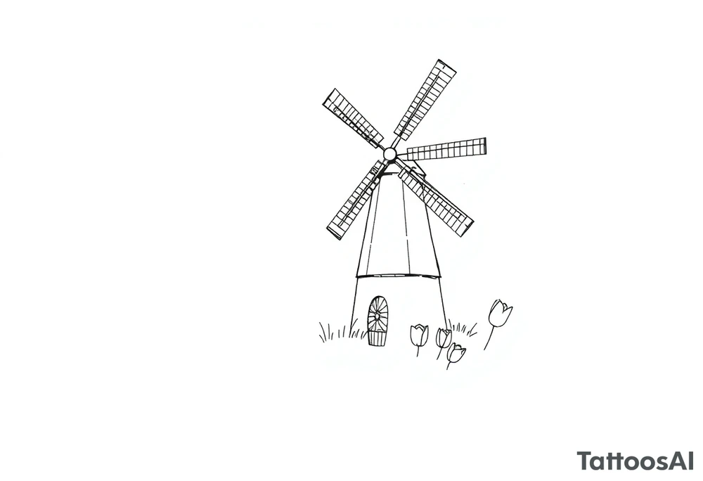 Dutch windmill with tulips tattoo idea
