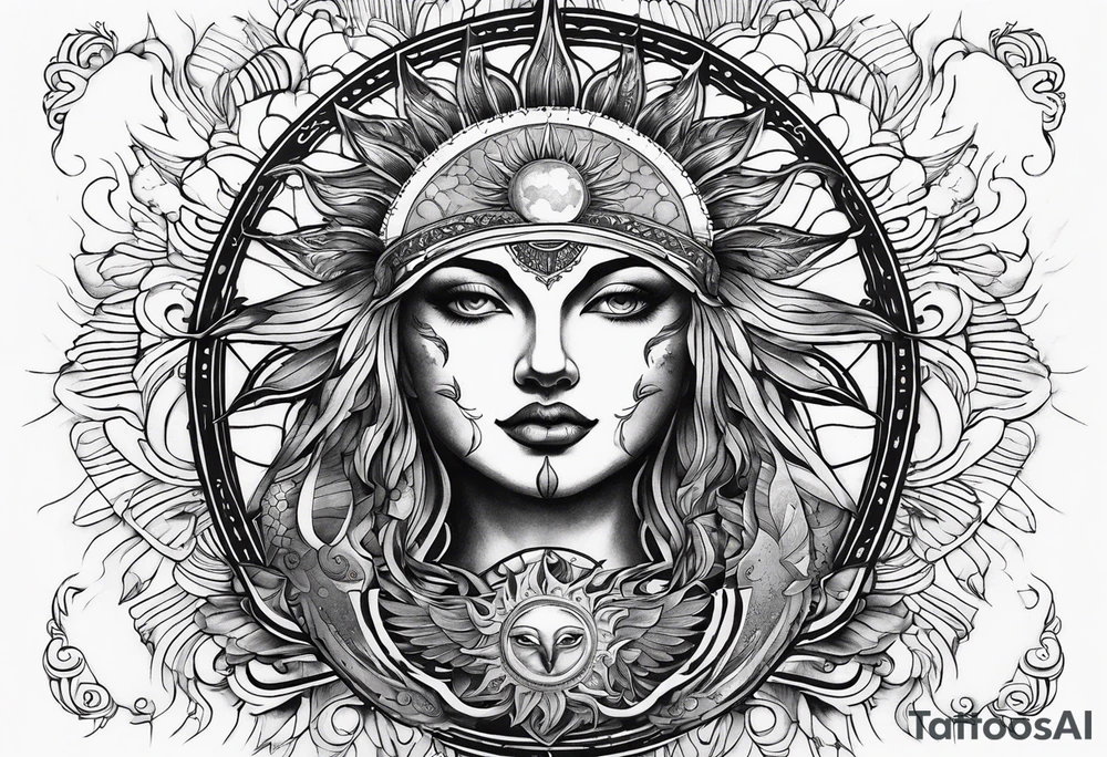 Large sun and moon tattoo that is tall 
Spiritual meaning behind it flowing into a falcon tattoo idea