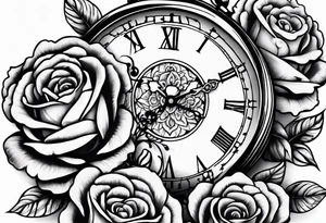 Pocket watch with chain and roses tattoo idea