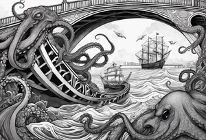 Giant Octopus attacking bridge tattoo idea