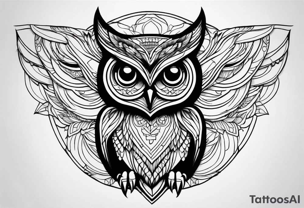 Simple black work owl tattoo idea