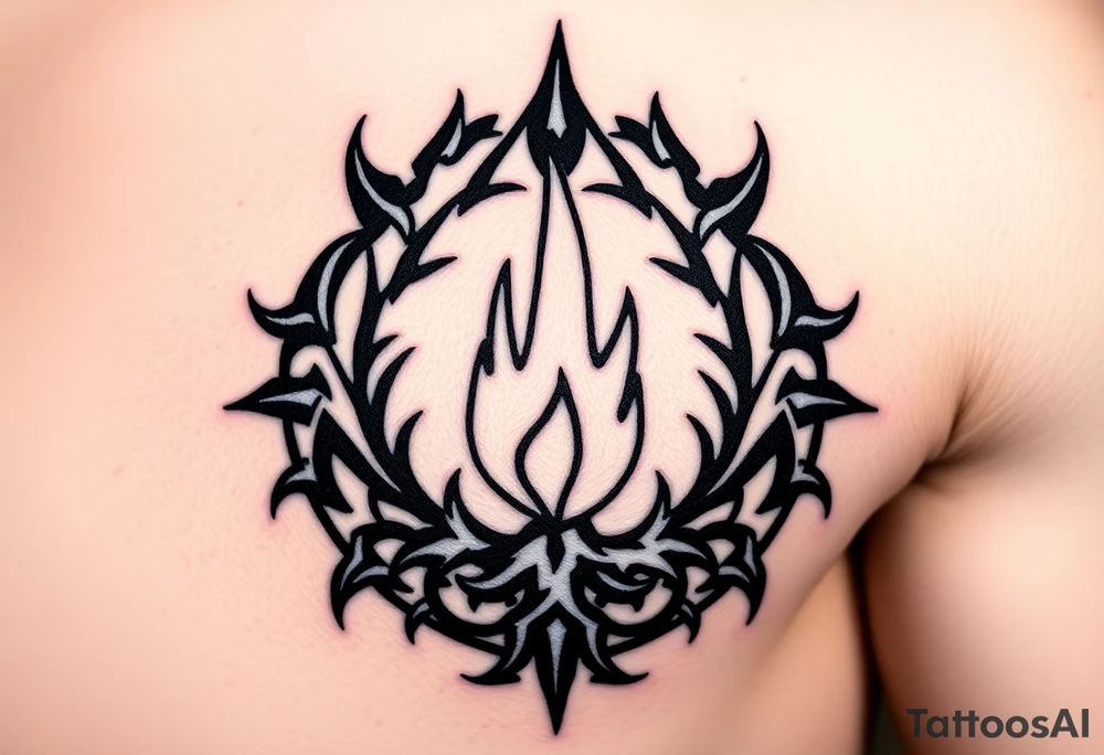 a flame imprisoned in a roots circle tattoo idea