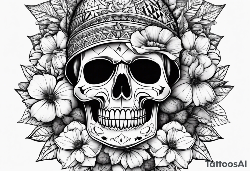 Caveira quebrada com flores nascendo dela tattoo idea