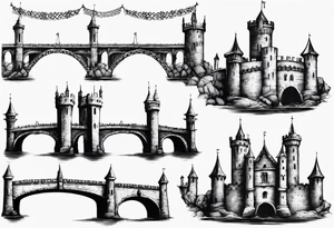 a short, completely horizontal bridge linking the top of two medieval towers together tattoo idea