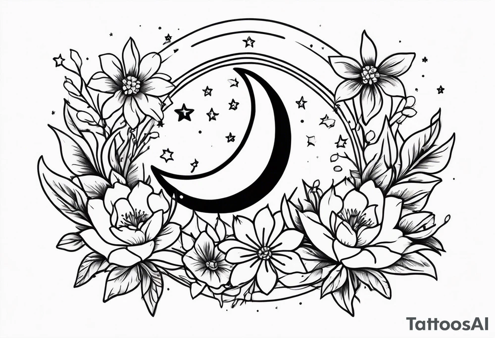 Western floral with stars and moon. Mirrored tattoo idea