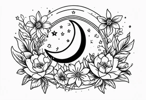 Western floral with stars and moon. Mirrored tattoo idea