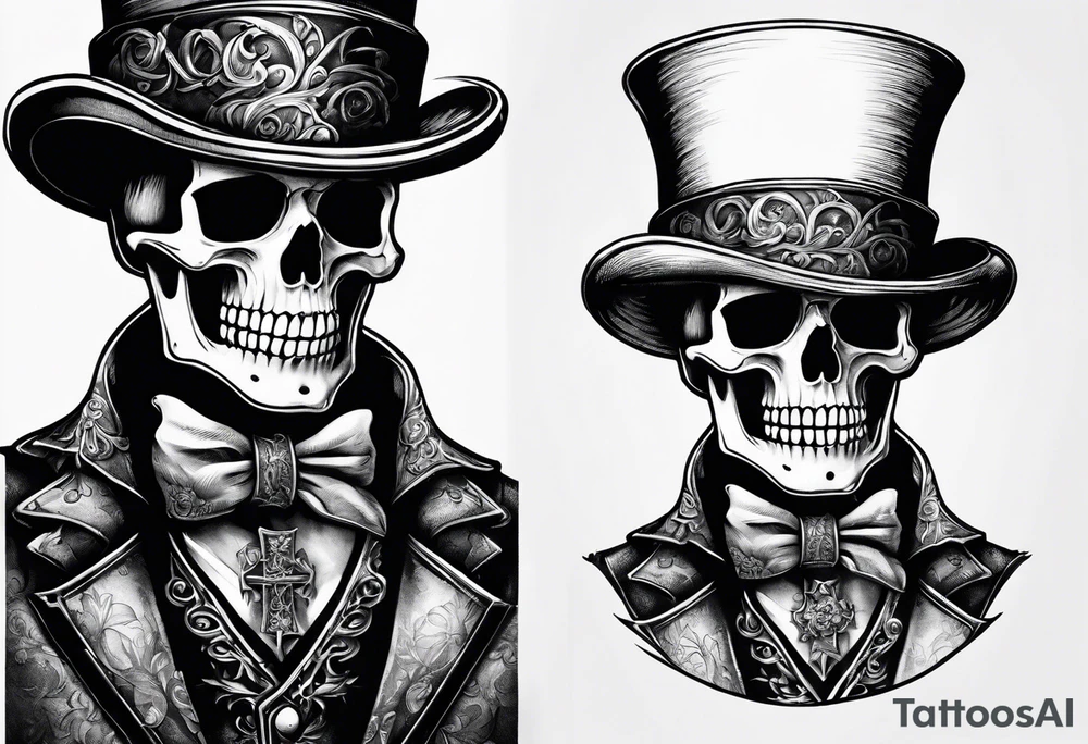 skeleton wearing a top hat holding a bible tattoo idea