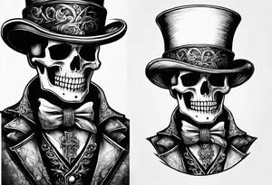 skeleton wearing a top hat holding a bible tattoo idea