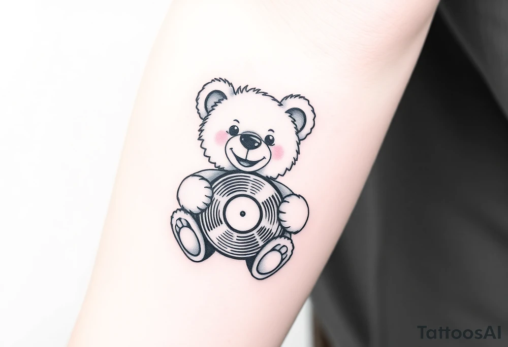 minimalist teddy bear smiling and holding a vinyl record tattoo idea minimalist teddy bear smiling and holding a vinyl record tattoo idea