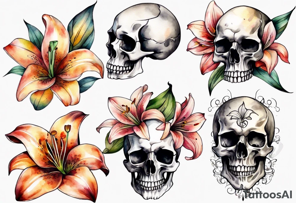 Skull and lilies tattoo idea