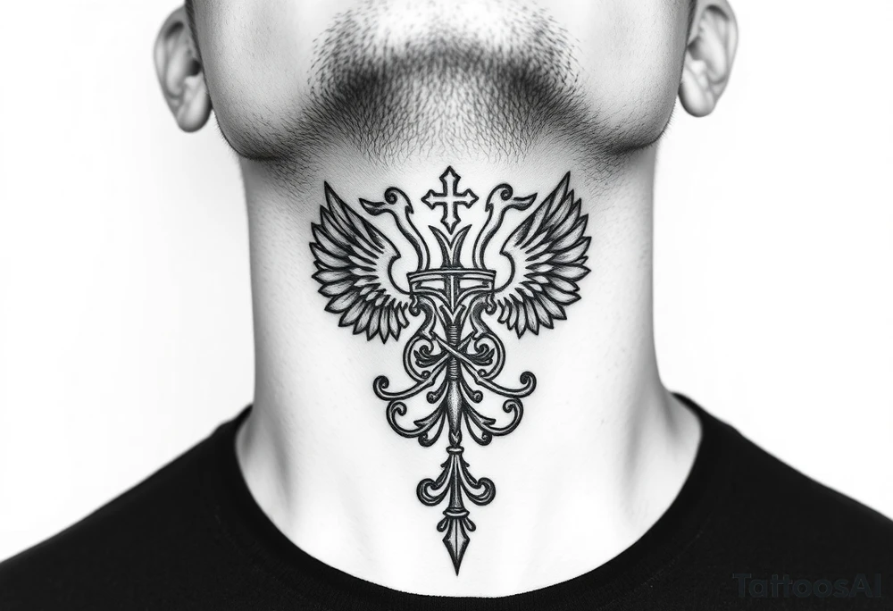 russian christian orthodox military neck design front facing tattoo idea
