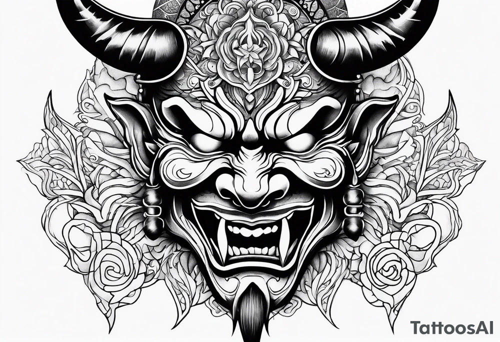 Japanese devil mask tattoo idea