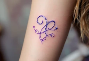 A silver  ᚹ love rune with blue accents, surrounded by violet tattoo idea