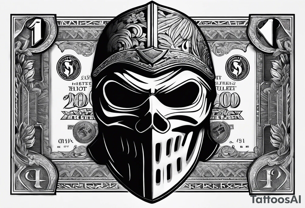 Ski mask biting money tattoo idea