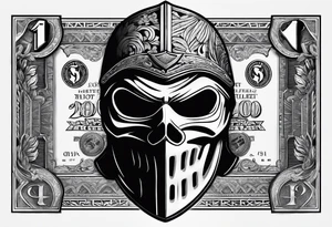 Ski mask biting money tattoo idea