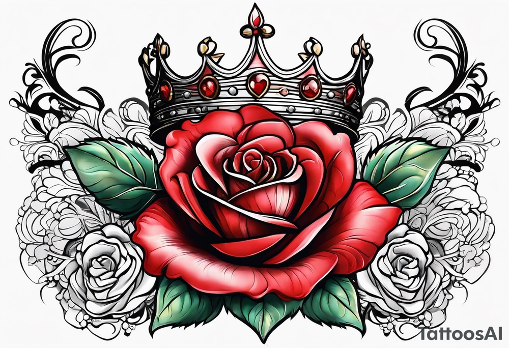 the red rose queen's golden crown with a heart tattoo idea