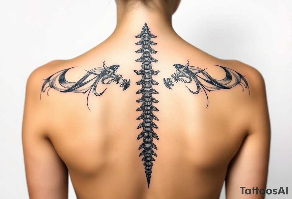 Spinal futuristic, full length, shoulders to lower back tattoo idea