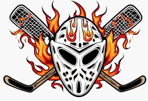 a goalie mask with crossed hockey sticks and flames that says "SHOT HOCKEY" tattoo idea
