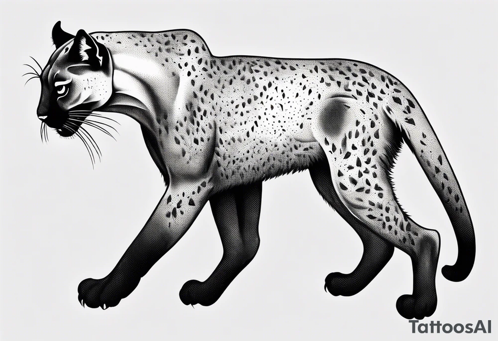 A black vicious puma walking but looking to the side, seen from above tattoo idea