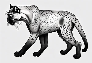 A black vicious puma walking but looking to the side, seen from above tattoo idea