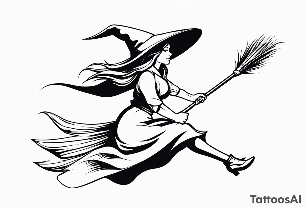 Witch flying on broom tattoo idea