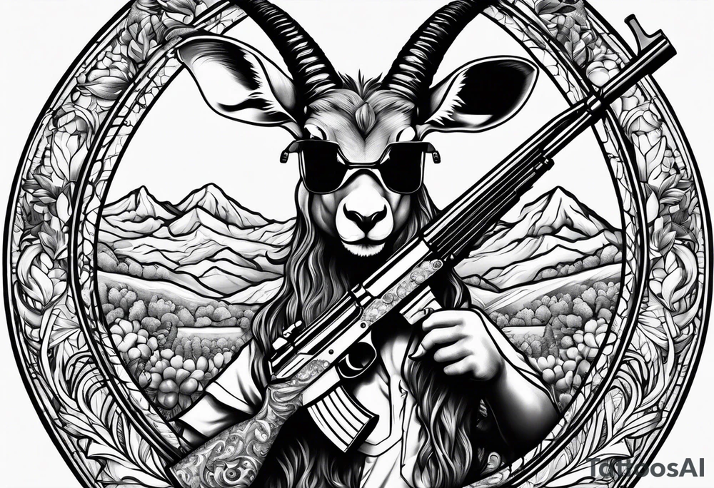 capricorn with sunglasses and shotgun tattoo idea