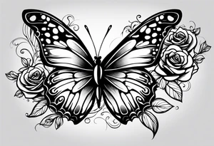 Butterfly flying with roses & filligree tattoo idea