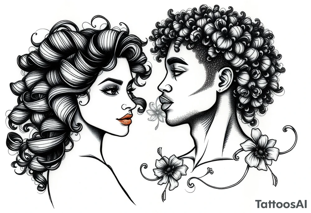 curly haired woman and Afro American man tattoo idea