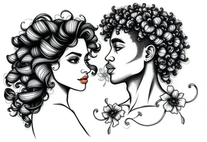 curly haired woman and Afro American man tattoo idea