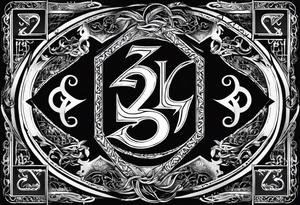 A card with the numbers 23, 16, 26 and 2 on the 4 ends
And inside the card the rune dagaz and fehu tattoo idea