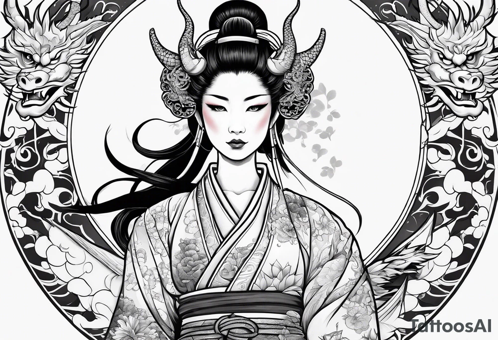 dragon and geisha and samurai tattoo idea