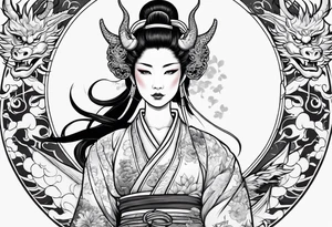dragon and geisha and samurai tattoo idea