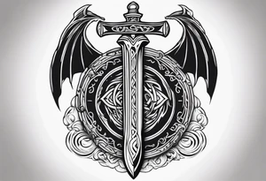 Valhalla sword shield dragon axe viking church tattoo idea
