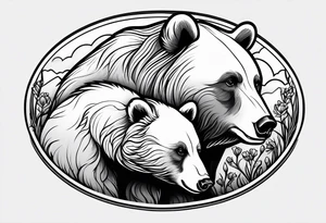 mother bear and cub enclosed in oval tattoo idea