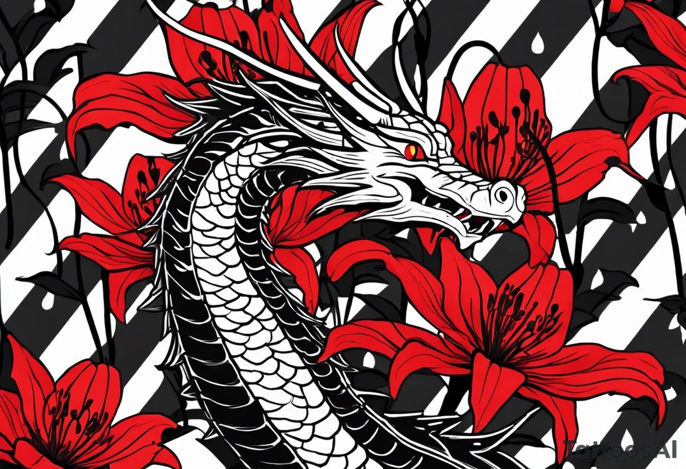 Black and white dragon as the focus. Red spider lillies as the background. Lightning. The words “ Νεχ ποσσυμ τεχυμ ωιωερε, νεχ σινε τε” tattoo idea