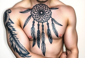 native dreamcatcher with flowing feathers and sacred beads tattoo idea
