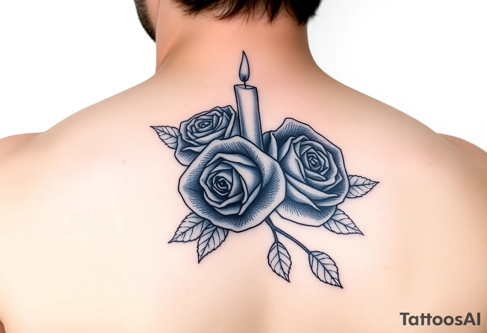 Blue, 2 roses, 2 candles, water tattoo idea